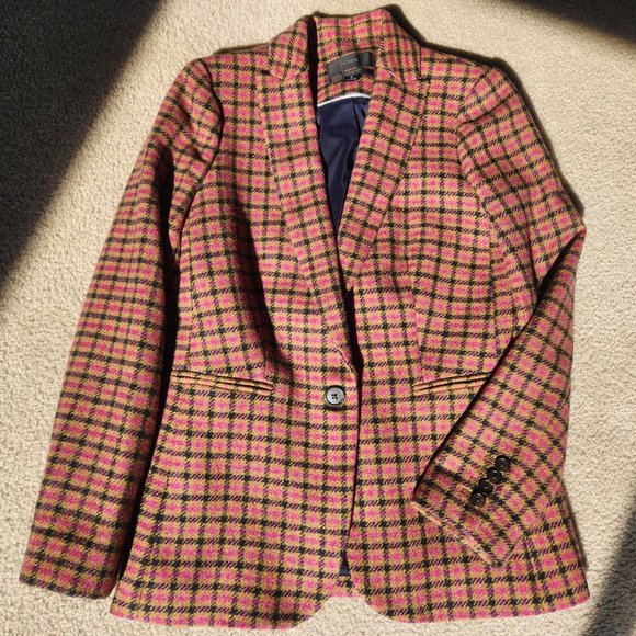 NWOT J. Crew Parke Wool Blazer in Pink Houndstooth English Wool - Picture 12 of 14